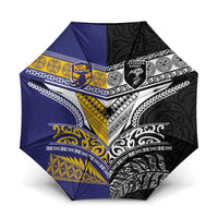 Rugby Niue and Aotearoa Umbrella Hiapo with Maori Moko Tribal Heritage Tattoos - Polynesian Pride