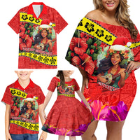 Hawaii Christmas Family Matching Off Shoulder Short Dress and Hawaiian Shirt Hula Girl Hibiscus With Hawaiian Style Tribal Fabric Patchwork LT03 - Polynesian Pride