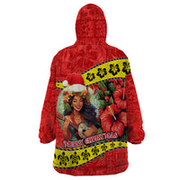Hawaii Christmas Wearable Blanket Hoodie Hula Girl Hibiscus With Hawaiian Style Tribal Fabric Patchwork LT03 - Polynesian Pride