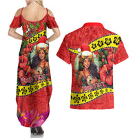 Personalised Hawaii Christmas Couples Matching Summer Maxi Dress and Hawaiian Shirt Hula Girl Hibiscus With Hawaiian Style Tribal Fabric Patchwork LT03 - Polynesian Pride