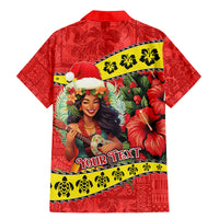 Personalised Hawaii Christmas Family Matching Mermaid Dress and Hawaiian Shirt Hula Girl Hibiscus With Hawaiian Style Tribal Fabric Patchwork LT03 - Polynesian Pride