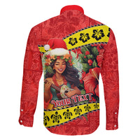 Personalised Hawaii Christmas Family Matching Puletasi Dress and Hawaiian Shirt Hula Girl Hibiscus With Hawaiian Style Tribal Fabric Patchwork LT03 - Polynesian Pride