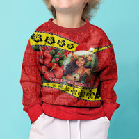 Personalised Hawaii Christmas Kid Ugly Christmas Sweater Hula Girl Hibiscus With Hawaiian Style Tribal Fabric Patchwork LT03 - Polynesian Pride