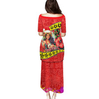 Personalised Hawaii Christmas Puletasi Hula Girl Hibiscus With Hawaiian Style Tribal Fabric Patchwork LT03 - Polynesian Pride