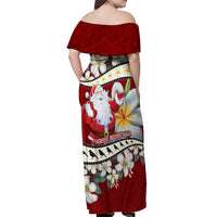 Tahiti Christmas Off Shoulder Maxi Dress Tiare Flowers and Pomarea Nigra with Polynesian Pattern LT03 - Polynesian Pride