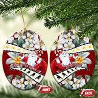 Personalised Tahiti Christmas Ceramic Ornament Tiare Flowers and Pomarea Nigra with Polynesian Pattern LT03 Oval Red - Polynesian Pride