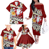 Personalised Tahiti Christmas Family Matching Off Shoulder Long Sleeve Dress and Hawaiian Shirt Tiare Flowers and Pomarea Nigra with Polynesian Pattern LT03 - Polynesian Pride
