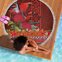 Hawaii KaʻUla Wena ʻIʻiwi Beach Blanket With Tropical Plants and 'Ohi'a lehua Kakau Art Tattoo