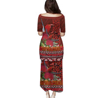 Hawaii KaʻUla Wena ʻIʻiwi Family Matching Puletasi and Hawaiian Shirt With Tropical Plants and 'Ohi'a lehua Kakau Art Tattoo