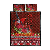 Hawaii KaʻUla Wena ʻIʻiwi Quilt Bed Set With Tropical Plants and 'Ohi'a lehua Kakau Art Tattoo