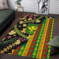 Hawaiian Tropical Plants Lei Area Rug Kanaka Maoli Tribal with Palaka Motifs - Polynesian Pride
