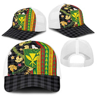 Hawaiian Tropical Plants Lei Baseball Net Cap Kanaka Maoli Tribal with Palaka Motifs - Polynesian Pride