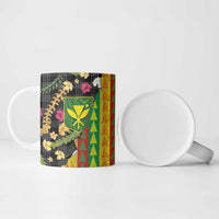 Hawaiian Tropical Plants Lei Ceramic Mug Kanaka Maoli Tribal with Palaka Motifs - Polynesian Pride