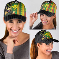 Hawaiian Tropical Plants Lei Classic Cap Kanaka Maoli Tribal with Palaka Motifs - Polynesian Pride