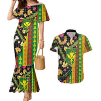 Hawaiian Tropical Plants Lei Couples Matching Mermaid Dress and Hawaiian Shirt Kanaka Maoli Tribal with Palaka Motifs - Polynesian Pride