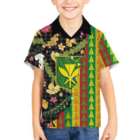 Hawaiian Tropical Plants Lei Family Matching Off Shoulder Short Dress and Hawaiian Shirt Kanaka Maoli Tribal with Palaka Motifs LT03 Son's Shirt Multicolor - Polynesian Pride