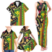 Hawaiian Tropical Plants Lei Family Matching Tank Maxi Dress and Hawaiian Shirt Kanaka Maoli Tribal with Palaka Motifs - Polynesian Pride