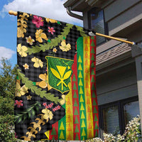 Hawaiian Tropical Plants Lei Garden Flag Kanaka Maoli Tribal with Palaka Motifs - Polynesian Pride