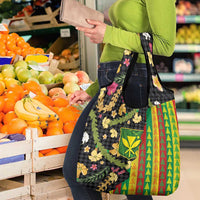 Hawaiian Tropical Plants Lei Grocery Bag Kanaka Maoli Tribal with Palaka Motifs - Polynesian Pride