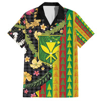 Hawaiian Tropical Plants Lei Hawaiian Shirt Kanaka Maoli Tribal with Palaka Motifs - Polynesian Pride