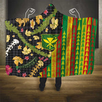 Hawaiian Tropical Plants Lei Hooded Blanket Kanaka Maoli Tribal with Palaka Motifs - Polynesian Pride