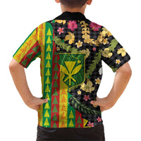 Hawaiian Tropical Plants Lei Kid Hawaiian Shirt Kanaka Maoli Tribal with Palaka Motifs - Polynesian Pride