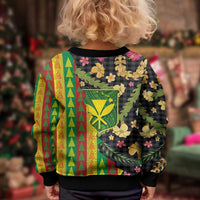 Hawaiian Tropical Plants Lei Kid Ugly Christmas Sweater Kanaka Maoli Tribal with Palaka Motifs - Polynesian Pride