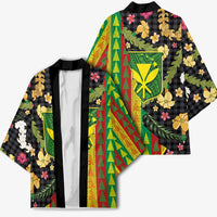 Hawaiian Tropical Plants Lei Kimono Kanaka Maoli Tribal with Palaka Motifs - Polynesian Pride