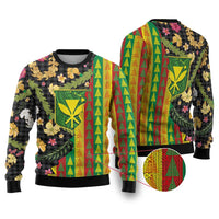 Hawaiian Tropical Plants Lei Ugly Christmas Sweater Kanaka Maoli Tribal with Palaka Motifs - Polynesian Pride