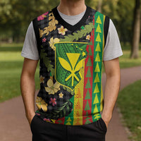 Hawaiian Tropical Plants Lei Christmas Knitted V-Neck Vest Kanaka Maoli Tribal with Palaka Motifs - Polynesian Pride