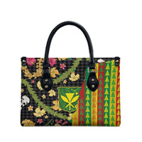 Hawaiian Tropical Plants Lei Leather Bag Kanaka Maoli Tribal with Palaka Motifs - Polynesian Pride
