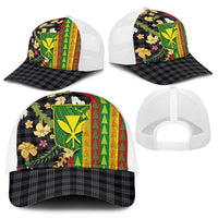 Hawaiian Tropical Plants Lei Mesh Trucker Cap Kanaka Maoli Tribal with Palaka Motifs - Polynesian Pride