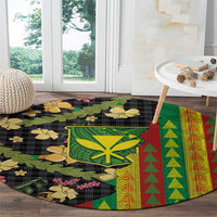 Hawaiian Tropical Plants Lei Round Carpet Kanaka Maoli Tribal with Palaka Motifs - Polynesian Pride