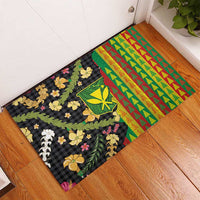 Hawaiian Tropical Plants Lei Rubber Doormat Kanaka Maoli Tribal with Palaka Motifs - Polynesian Pride