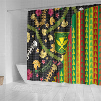 Hawaiian Tropical Plants Lei Shower Curtain Kanaka Maoli Tribal with Palaka Motifs - Polynesian Pride