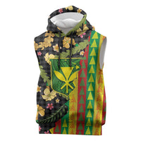 Hawaiian Tropical Plants Lei Sleeveless Hoodie Kanaka Maoli Tribal with Palaka Motifs - Polynesian Pride