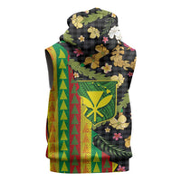 Hawaiian Tropical Plants Lei Sleeveless Hoodie Kanaka Maoli Tribal with Palaka Motifs - Polynesian Pride