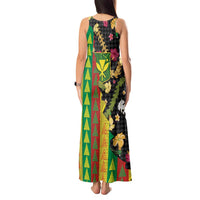 Hawaiian Tropical Plants Lei Tank Maxi Dress Kanaka Maoli Tribal with Palaka Motifs - Polynesian Pride