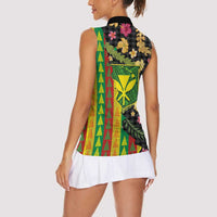 Hawaiian Tropical Plants Lei Women Sleeveless Polo Shirt Kanaka Maoli Tribal with Palaka Motifs - Polynesian Pride