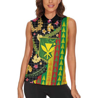 Hawaiian Tropical Plants Lei Women Sleeveless Polo Shirt Kanaka Maoli Tribal with Palaka Motifs - Polynesian Pride