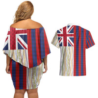 Hawaiian Tropical Plants Lei Couples Matching Off Shoulder Short Dress and Hawaiian Shirt National Flag Style - Polynesian Pride