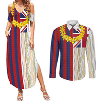 Hawaiian Tropical Plants Lei Couples Matching Summer Maxi Dress and Long Sleeve Button Shirt National Flag Style LT03 Multicolor - Polynesian Pride