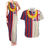 Hawaiian Tropical Plants Lei Couples Matching Tank Maxi Dress and Hawaiian Shirt National Flag Style - Polynesian Pride