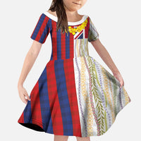 Hawaiian Tropical Plants Lei Family Matching Mermaid Dress and Hawaiian Shirt National Flag Style LT03 Daughter's Dress Multicolor - Polynesian Pride