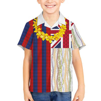 Hawaiian Tropical Plants Lei Family Matching Mermaid Dress and Hawaiian Shirt National Flag Style LT03 Son's Shirt Multicolor - Polynesian Pride