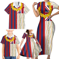 Hawaiian Tropical Plants Lei Family Matching Short Sleeve Bodycon Dress and Hawaiian Shirt National Flag Style - Polynesian Pride