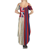 Hawaiian Tropical Plants Lei Family Matching Summer Maxi Dress and Hawaiian Shirt National Flag Style - Polynesian Pride