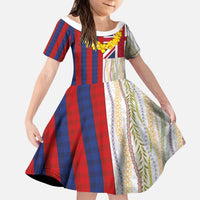 Hawaiian Tropical Plants Lei Kid Short Sleeve Dress National Flag Style - Polynesian Pride