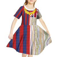 Hawaiian Tropical Plants Lei Kid Short Sleeve Dress National Flag Style - Polynesian Pride