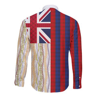 Hawaiian Tropical Plants Lei Long Sleeve Button Shirt National Flag Style - Polynesian Pride